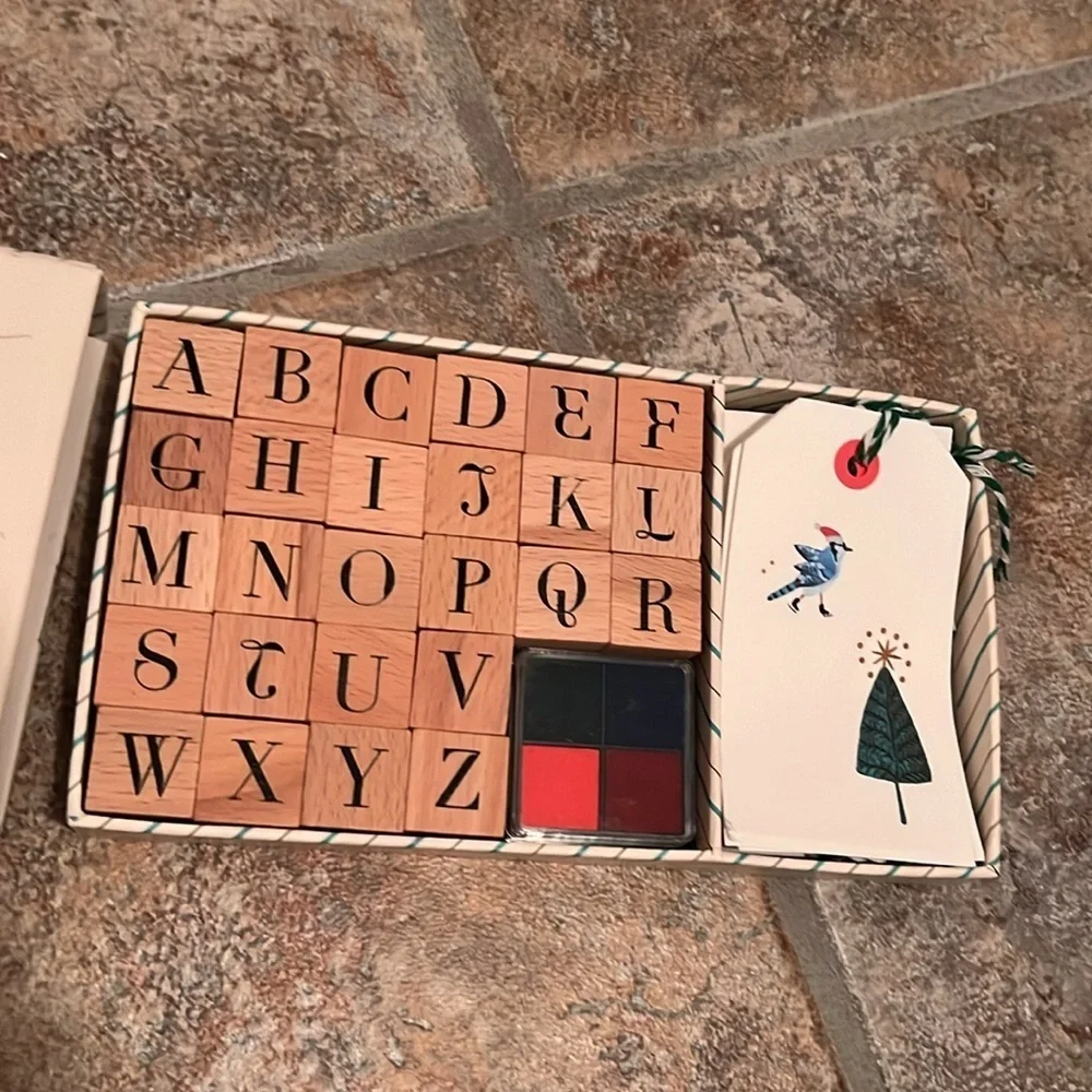 Anthropologie 2Stamp sets:Holly Jolly Alphabet and Jingle Stamps Set NIB